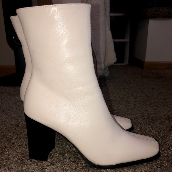 White Faux Leather Heeled Boot - Picture 2 of 3